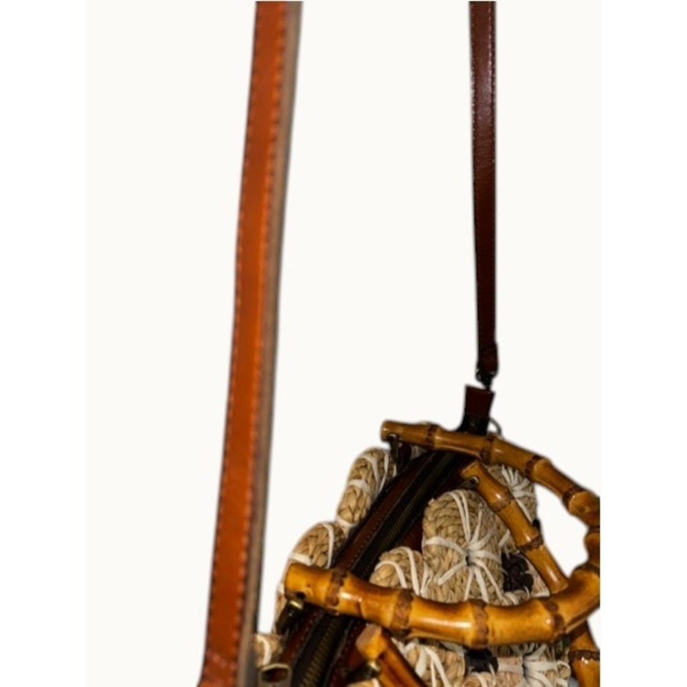 Patricia Nash Palmarola Beige/Brown Straw Satchel Bamboo Women's Handbag - Picture 13 of 16